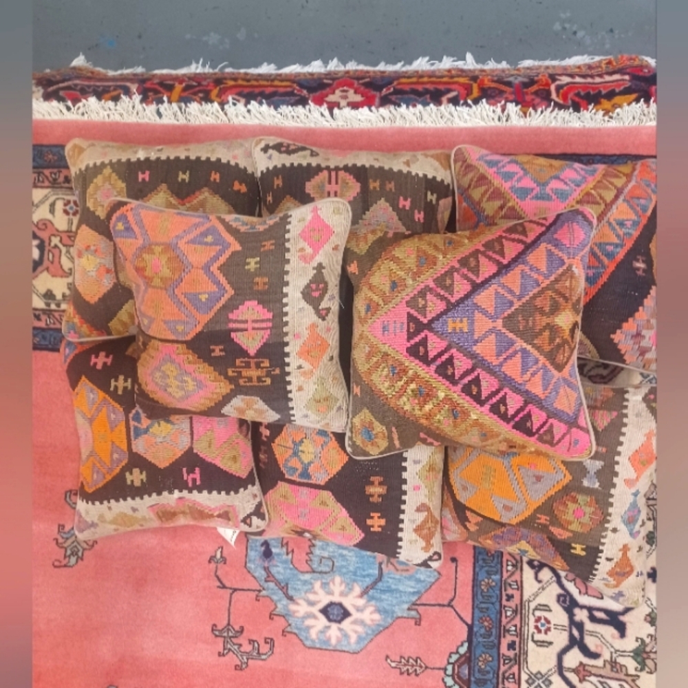 Set of 8 (or single) Pillows made from Kelim Rugs